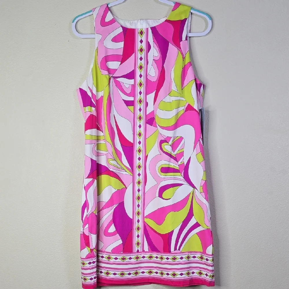 London Times Pink and Green Mini Dress - Picture 1 of 8